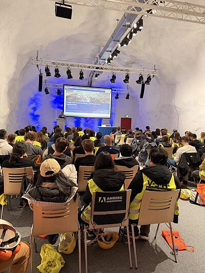 Conference room with ETH Students inside Hagerbach Test Gallery